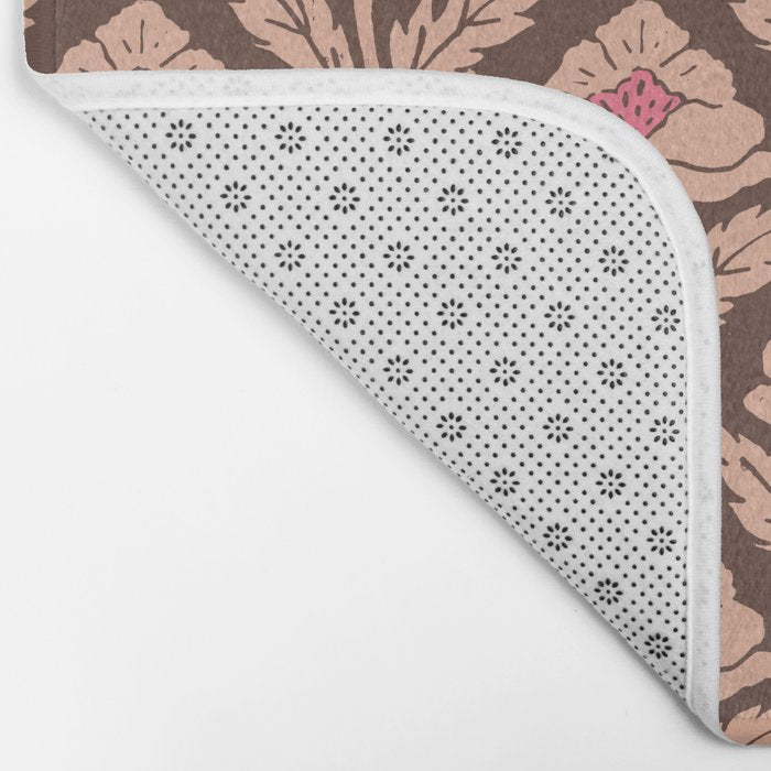 Heirloom Floral Block Print - Pink Brown Bath Mat Gallery Image 2