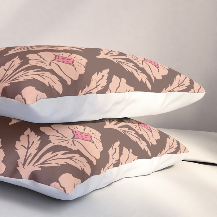 Heirloom Floral Block Print - Pink Brown Pillow Sham Gallery Image 3