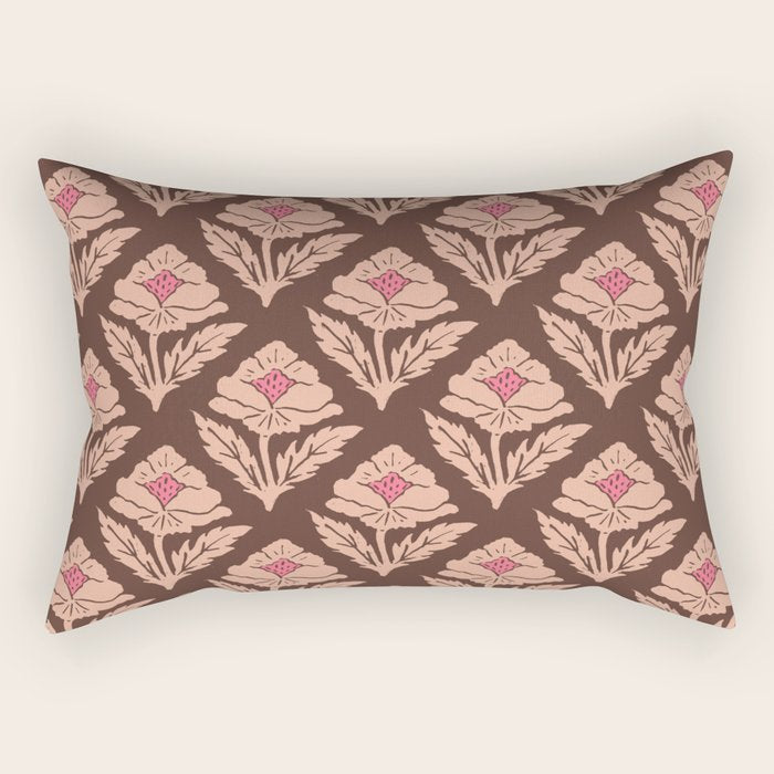 Heirloom Floral Block Print - Pink Brown Rectangular Pillow Gallery Image 2