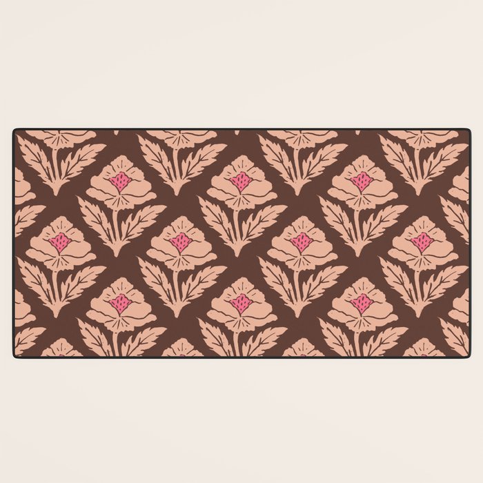 Heirloom Floral Block Print - Pink Brown Desk Mat Gallery Image 3