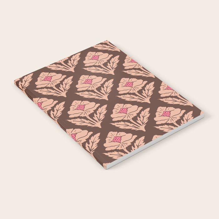 Heirloom Floral Block Print - Pink Brown Notebook Gallery Image 2