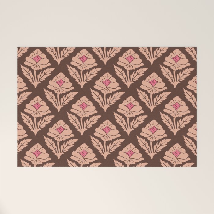 Heirloom Floral Block Print - Pink Brown Welcome Mat Gallery Image 1
