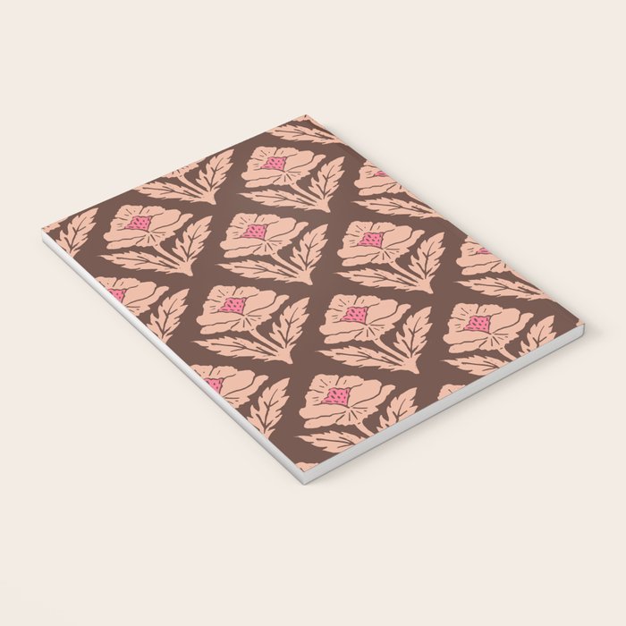 Heirloom Floral Block Print - Pink Brown Notebook Gallery Image 3