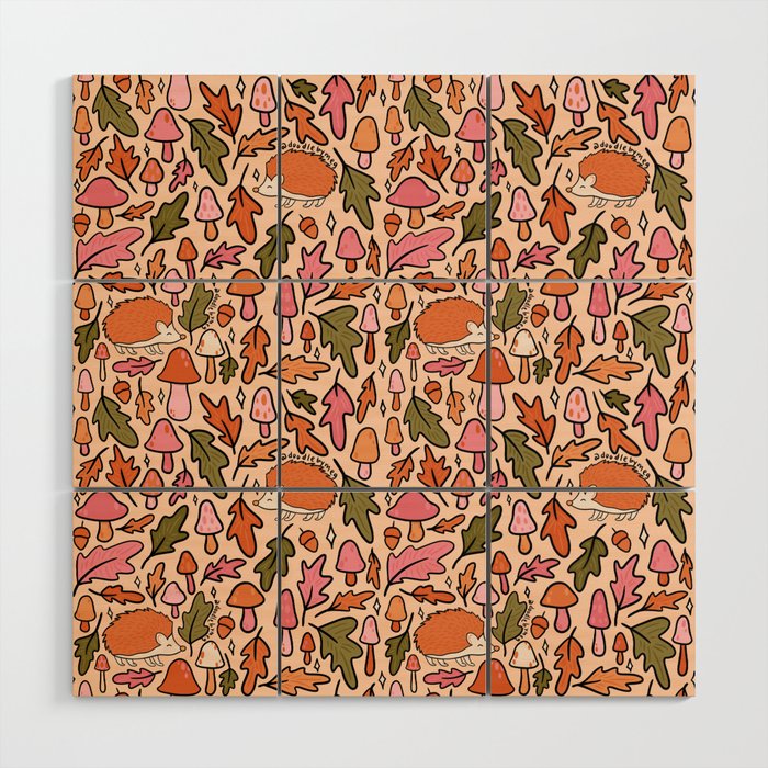 Hedgehog in the Autumn Print Wood Wall Art Gallery Image 1