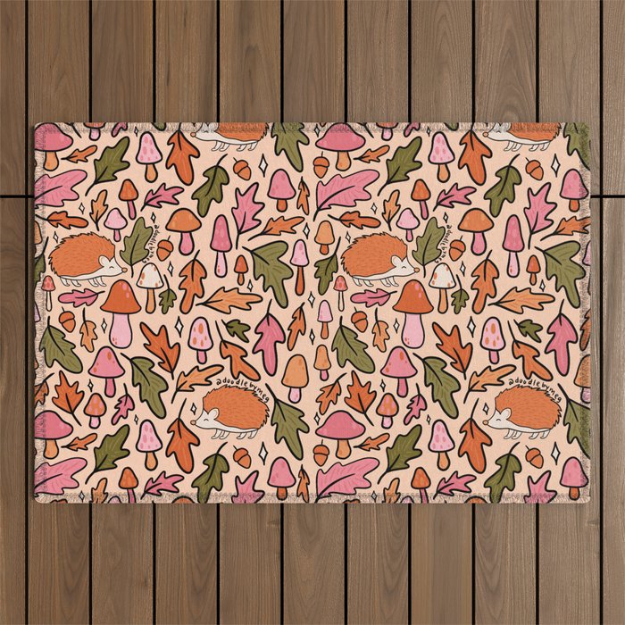 Hedgehog in the Autumn Print Outdoor Rug Gallery Image 1