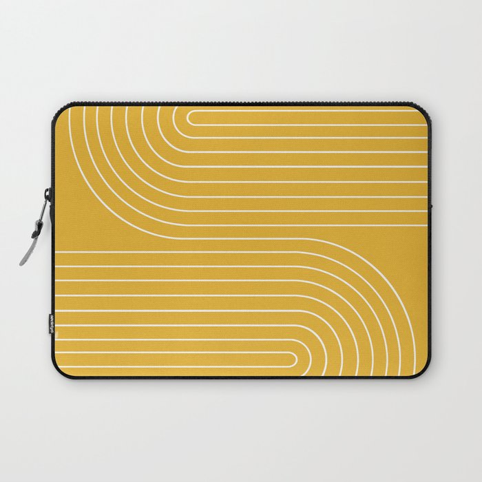 Minimal Line Curvature VIII Golden Yellow Mid Century Modern Arch Abstract Laptop Sleeve Gallery Image 1