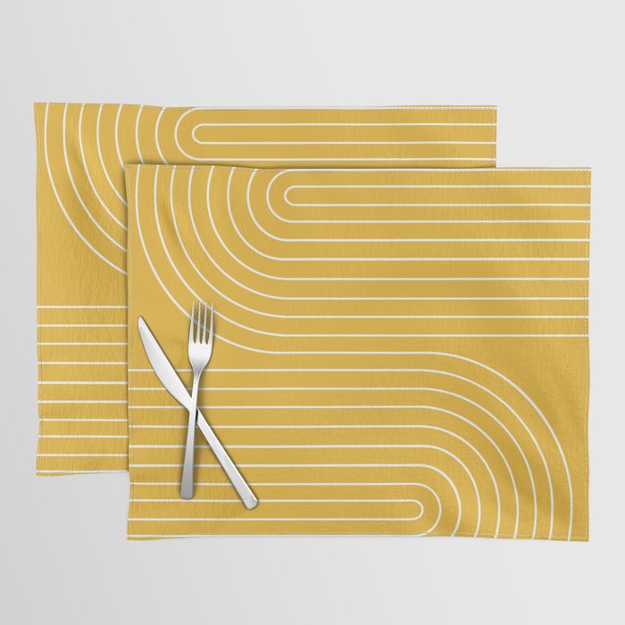 Minimal Line Curvature VIII Golden Yellow Mid Century Modern Arch Abstract Placemat Gallery Image 1