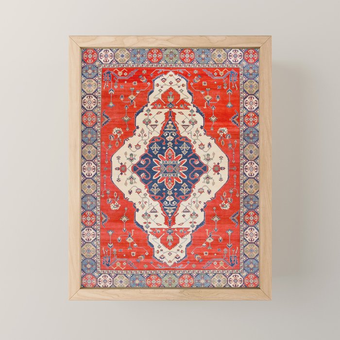 North And South Vine Red Medallion Kazak Persian Rug Mini Art Print Gallery Image 1