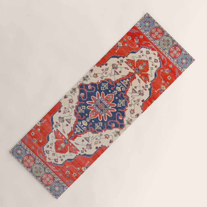 North And South Vine Red Medallion Kazak Persian Rug Yoga Mat Gallery Image 1