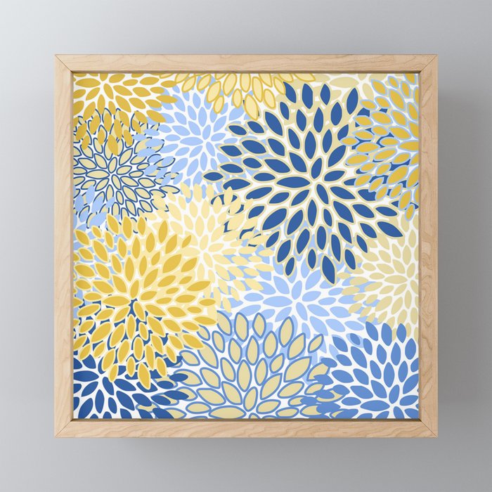 Modern, Floral Prints, Summer, Yellow and Blue Mini Art Print Gallery Image 1