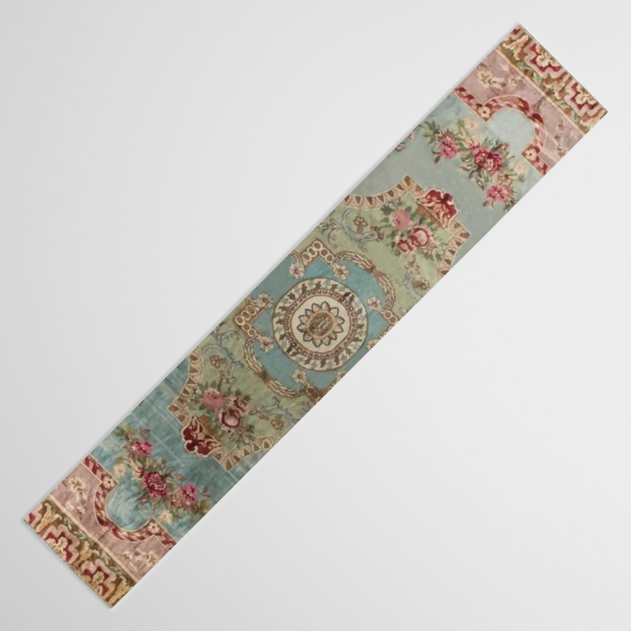 Antique French Rose Blue Aubusson  Table Runner Gallery Image 3