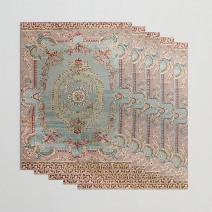 Antique French Rose Blue Aubusson  Wrapping Paper Gallery Image 3
