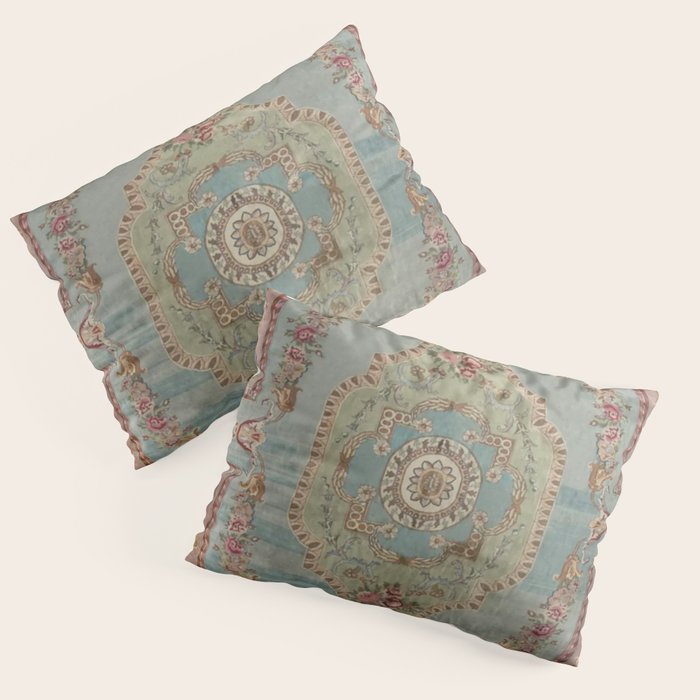 Antique French Rose Blue Aubusson  Pillow Sham Gallery Image 3