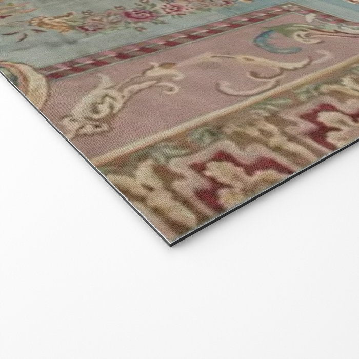 Antique French Rose Blue Aubusson  Welcome Mat Gallery Image 2
