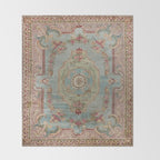 Antique French Rose Blue Aubusson  Throw Blanket Gallery Image 2