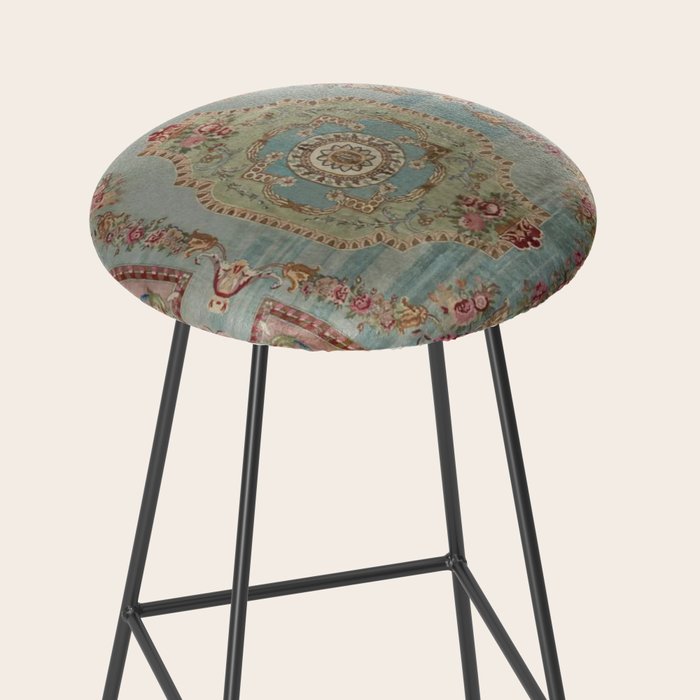 Antique French Rose Blue Aubusson  Stool Gallery Image 2
