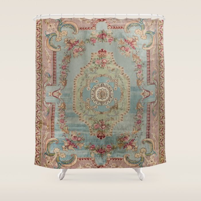 Antique French Rose Blue Aubusson Shower Curtain