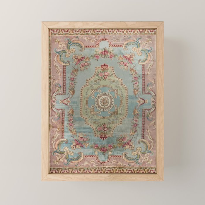 Antique French Rose Blue Aubusson  Mini Art Print Gallery Image 1