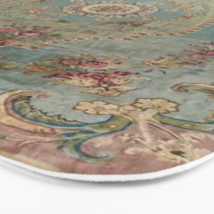 Antique French Rose Blue Aubusson  Bath Mat Gallery Image 3