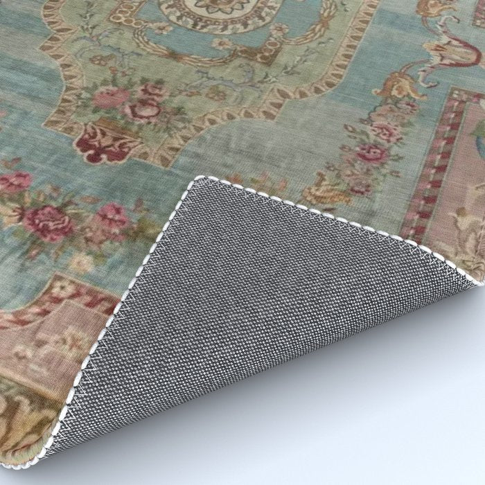 Antique French Rose Blue Aubusson  Rug Gallery Image 4
