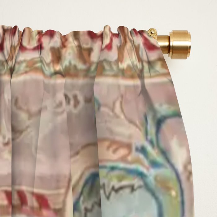 Antique French Rose Blue Aubusson  Window Curtain Gallery Image 2