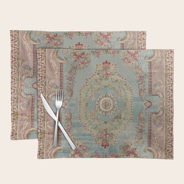 Antique French Rose Blue Aubusson  Placemat Gallery Image 1