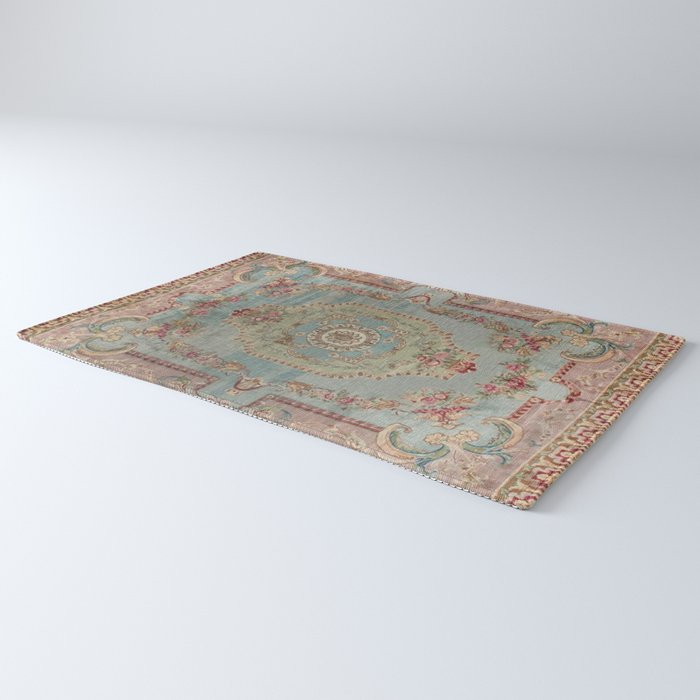 Antique French Rose Blue Aubusson  Rug Gallery Image 3