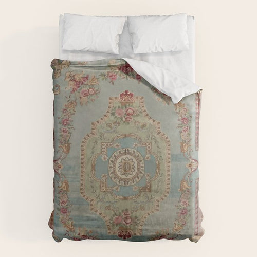 Antique French Rose Blue Aubusson  Duvet Cover Gallery Image 6