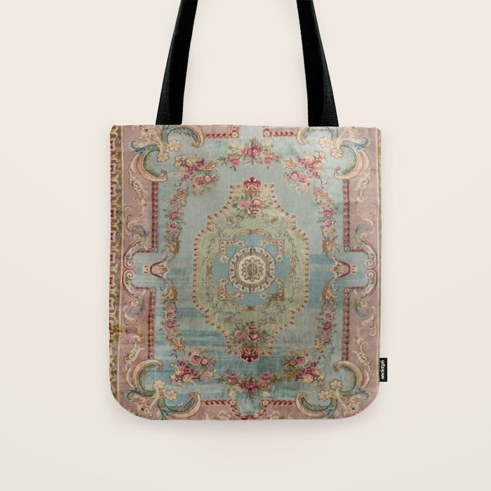 Antique French Rose Blue Aubusson  Tote Bag Gallery Image 1