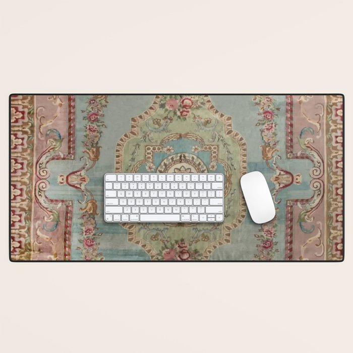 Antique French Rose Blue Aubusson  Desk Mat Gallery Image 1