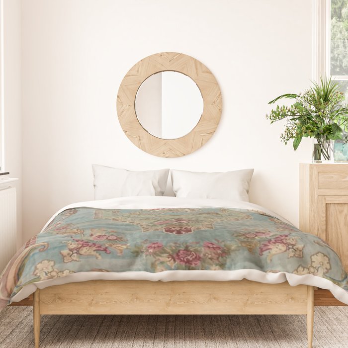 Antique French Rose Blue Aubusson  Duvet Cover Gallery Image 3