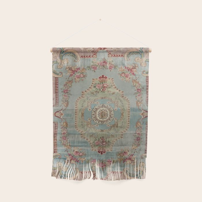 Antique French Rose Blue Aubusson  Wall Hanging Gallery Image 1