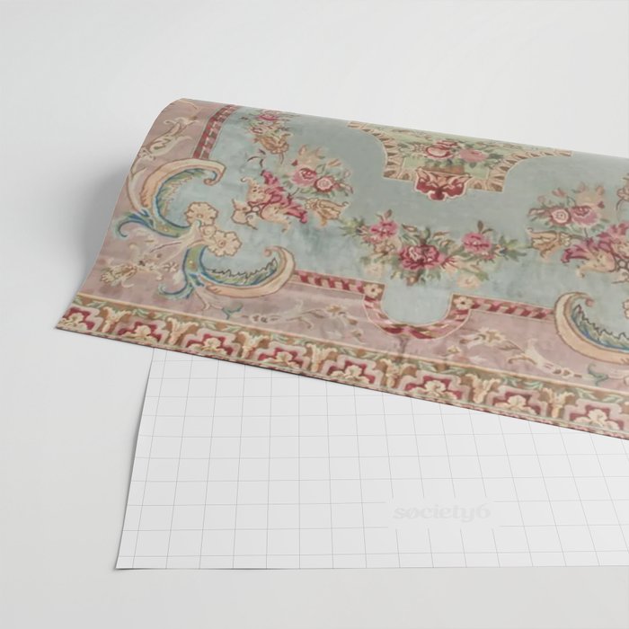 Antique French Rose Blue Aubusson  Wrapping Paper Gallery Image 2