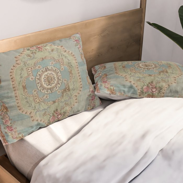 Antique French Rose Blue Aubusson  Pillow Sham Gallery Image 2