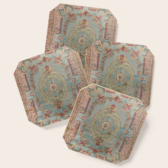 Antique French Rose Blue Aubusson  Coaster Gallery Image 1