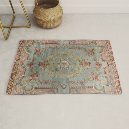 Antique French Rose Blue Aubusson  Rug Gallery Image 1