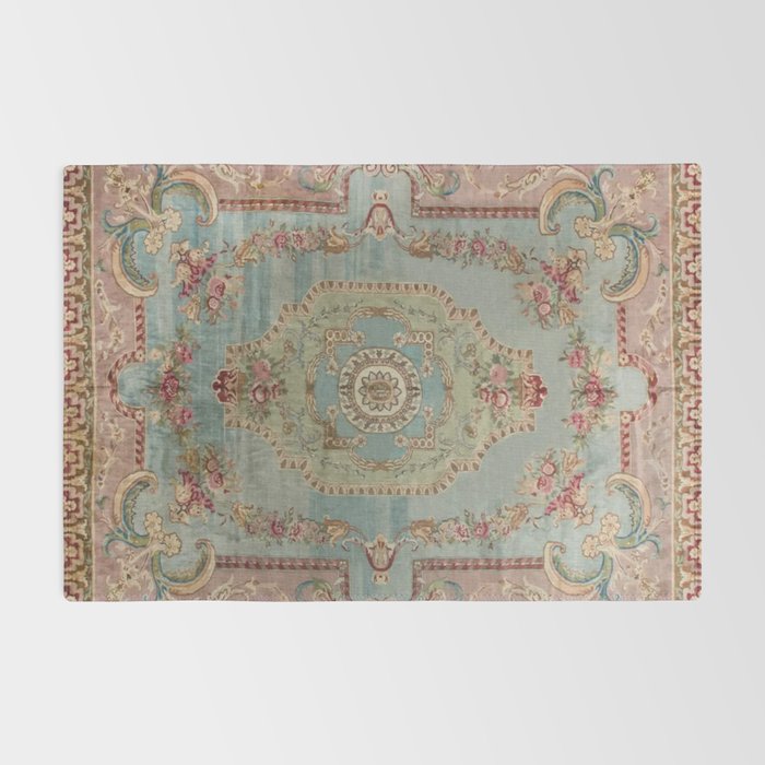 Antique French Rose Blue Aubusson  Rug Gallery Image 2