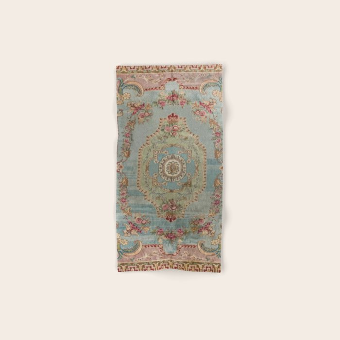 Antique French Rose Blue Aubusson  Hand & Bath Towel Gallery Image 1