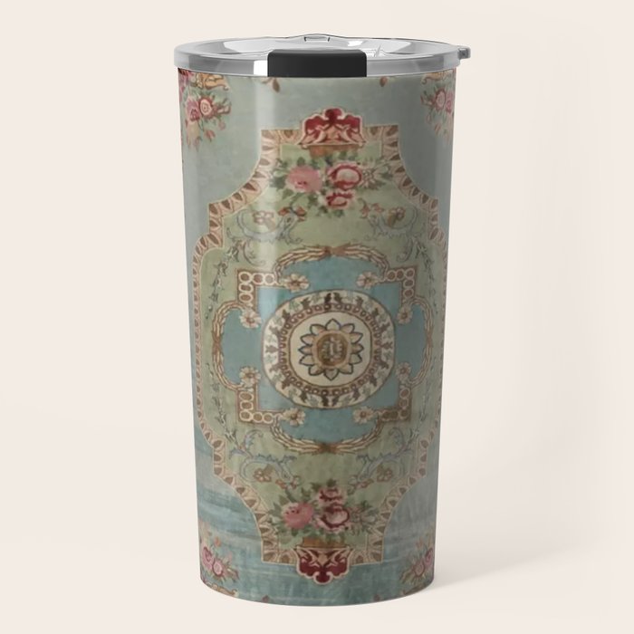 Antique French Rose Blue Aubusson  Travel Mug Gallery Image 1