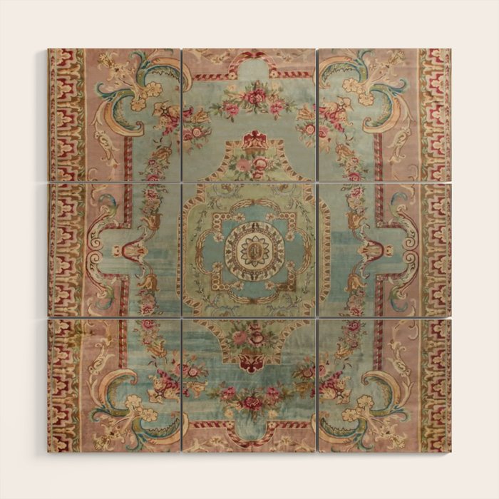 Antique French Rose Blue Aubusson  Wood Wall Art Gallery Image 1
