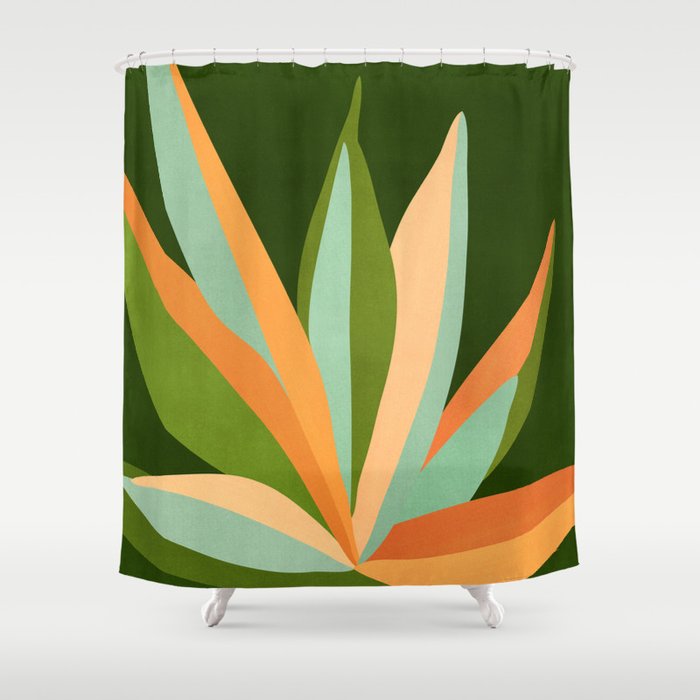 Colorful Agave Painted Cactus Illustration Shower Curtain Gallery Image 1