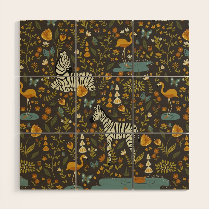 Zebras in Wild Fall Garden Wood Wall Art Gallery Image 1