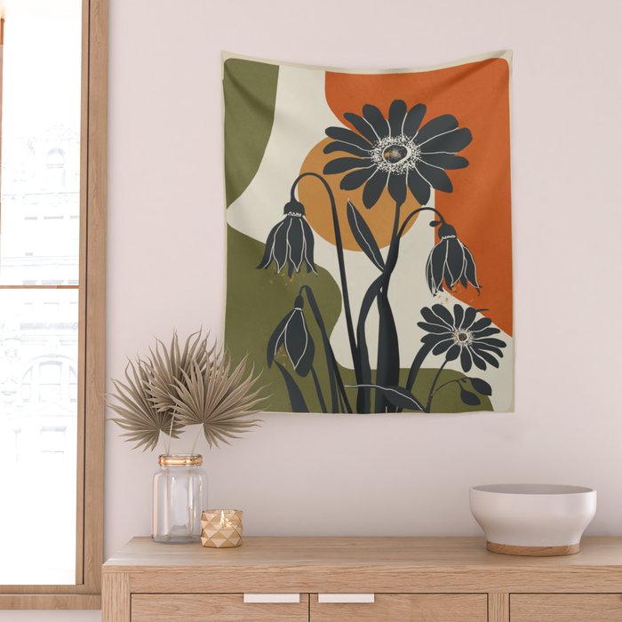 Modern Daisies in Contrast Wall Tapestry Gallery Image 2