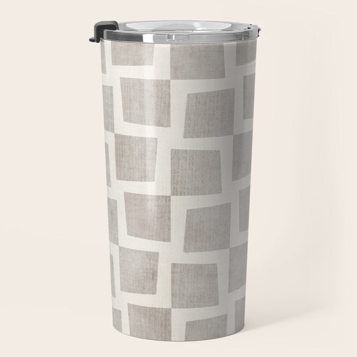Minimalist Pattern Beige Ivory White Travel Mug Gallery Image 3