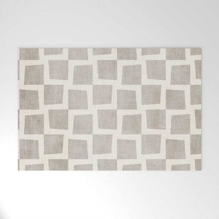 Minimalist Pattern Beige Ivory White Welcome Mat Gallery Image 1
