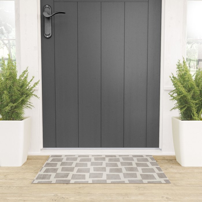 Minimalist Pattern Beige Ivory White Welcome Mat Gallery Image 3