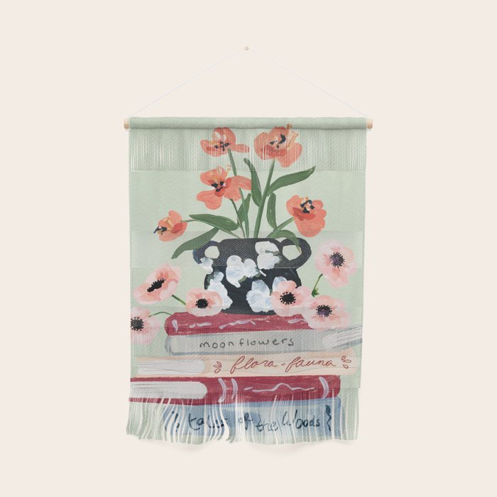 Still Life Art Print with Books and Flowers Wall Hanging Gallery Image 1