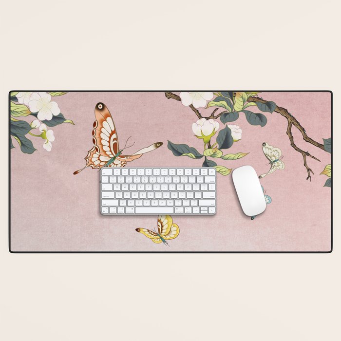 Butterflies and pear blossoms Desk Mat Gallery Image 1