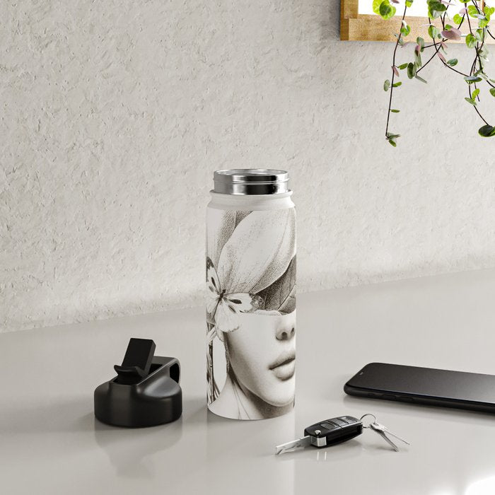 PORTRAIT /Woman with flower and butterflies Water Bottle Gallery Image 4