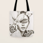 PORTRAIT /Woman with flower and butterflies Tote Bag Gallery Image 1